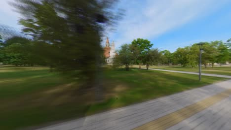 hyperlapse tracking shot of  modern church