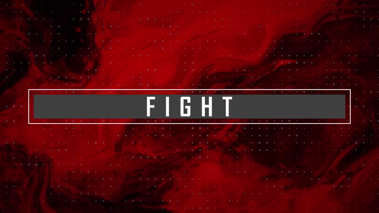 animación de la lucha de texto blanco, en bandera negra, sobre fondo de remolino rojo y negro