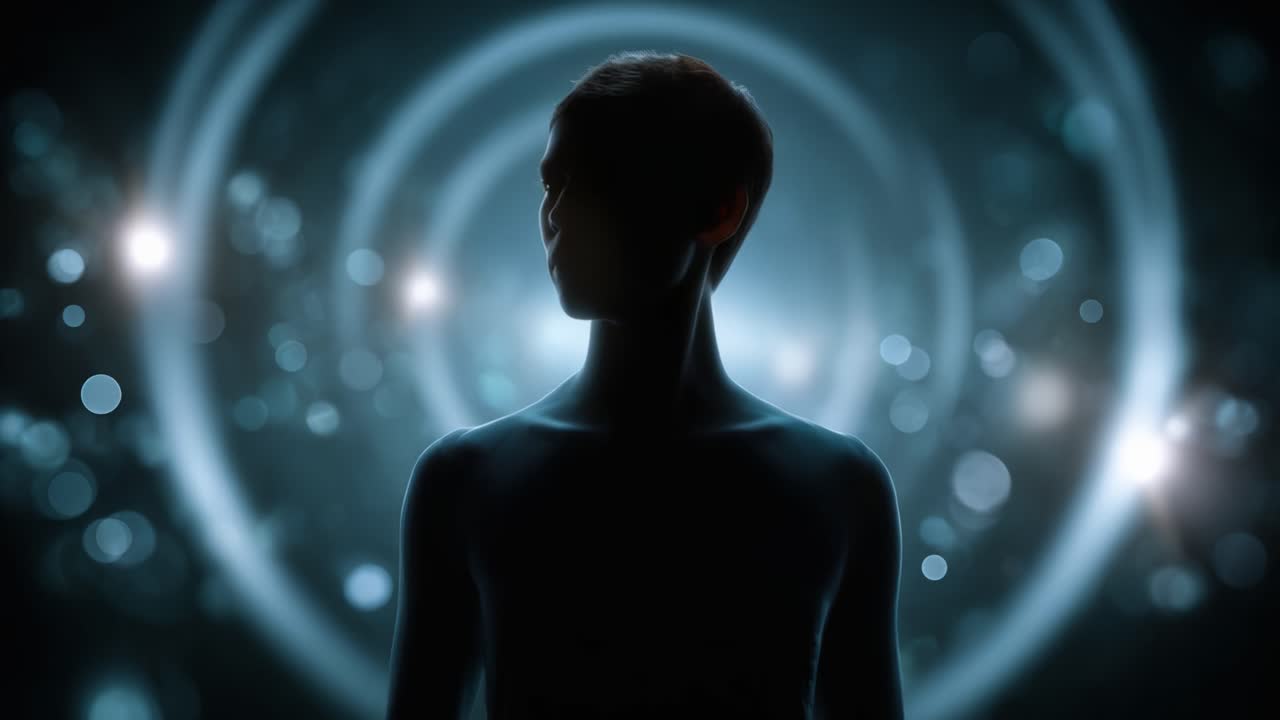 A Silhouette in a Mystical Light Environment: Exploring the Depths of the Human Form in a Captivating and Enigmatic Visual Journey Through Abstract Patterns