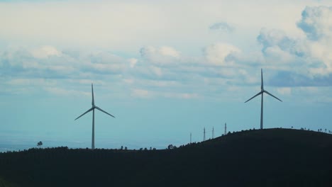 wind turbines farm with a cloudy sky in the back ground