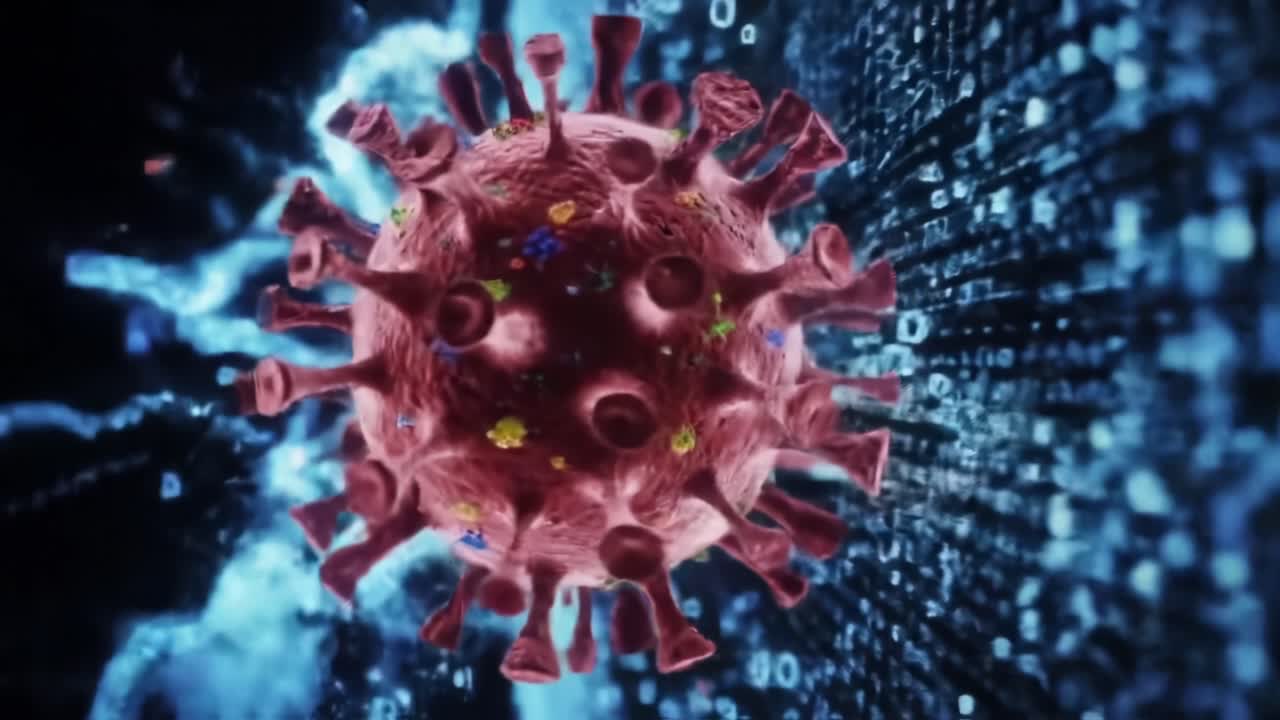 Exploring the Intricate World of Viral Structures: A Close-Up Insight into the Life and Dynamics of a Virus in Action Against a Digital Backdrop