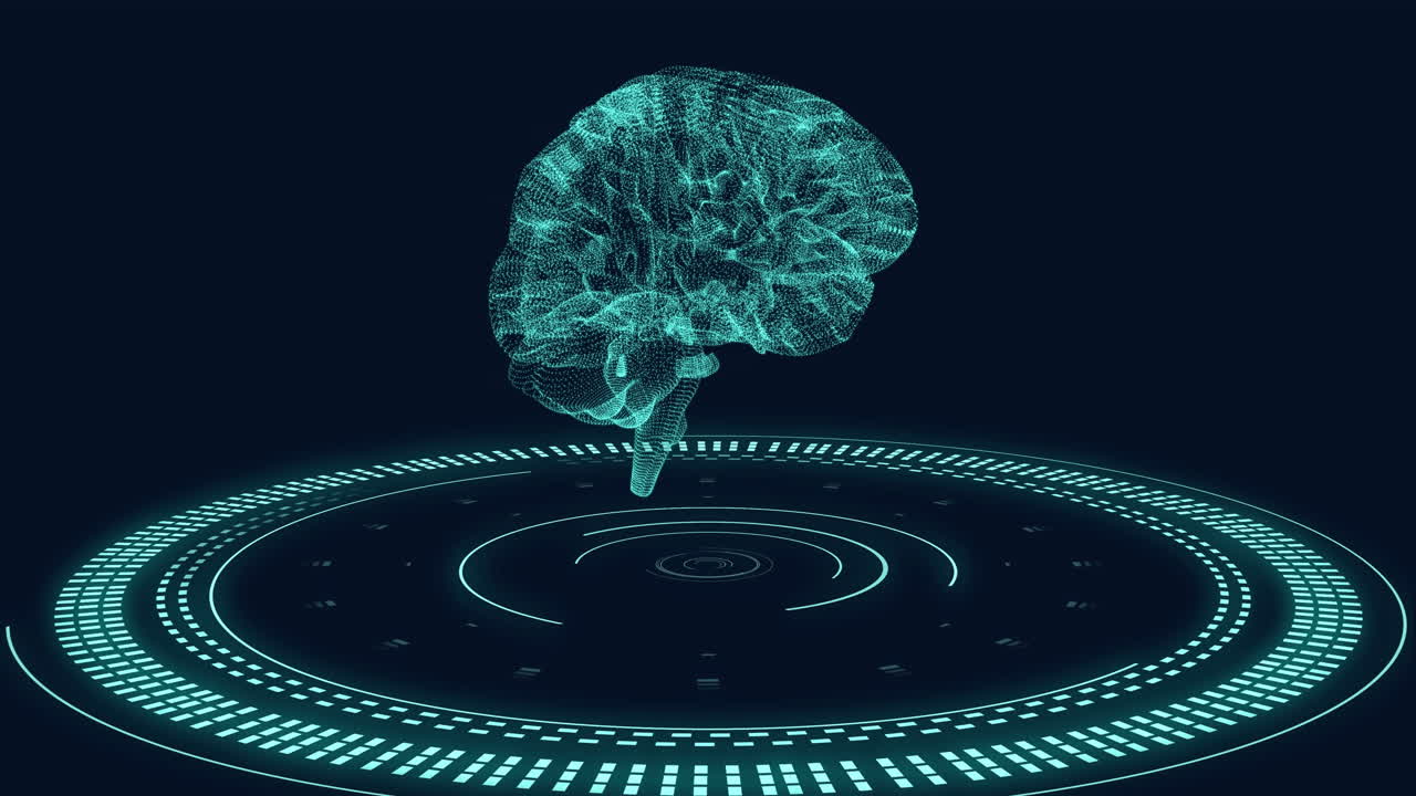animación del cerebro humano y procesamiento de datos digitales sobre fondo negro