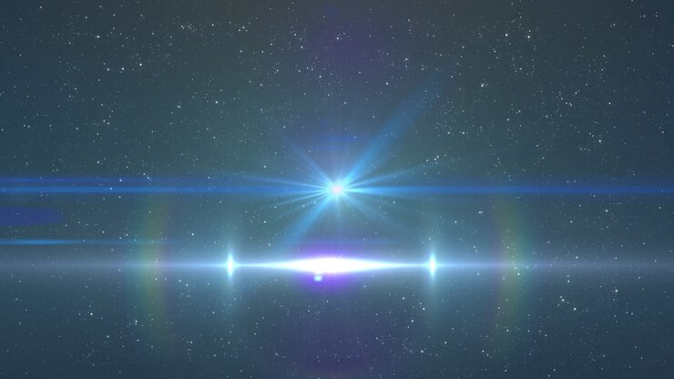 Animazione di luce blu luminosa che si muove su punti luce e stelle sullo sfondo