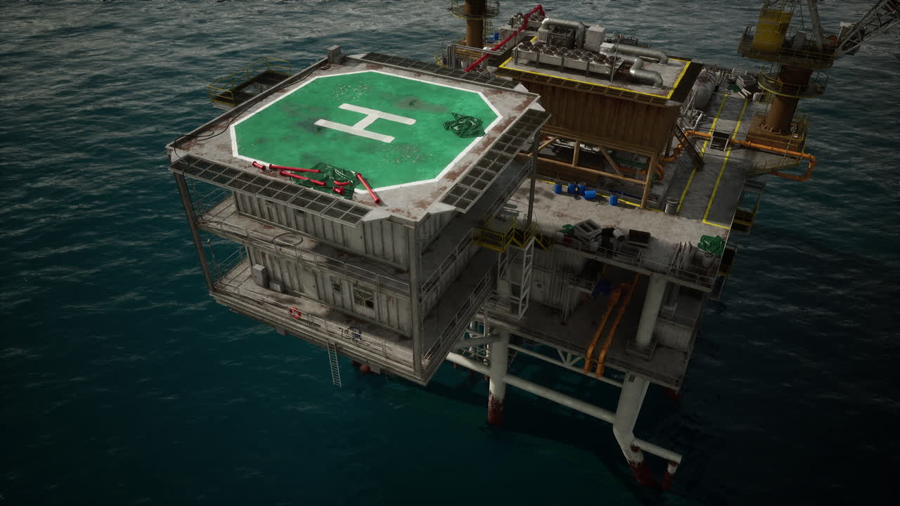 바다 에 있는 석유 굴착장 의 공중 사진