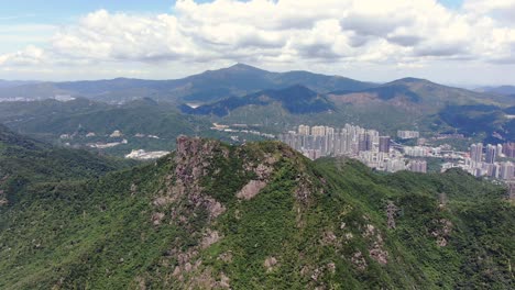 lion rock country park summit on a beautiful day, aerial footage