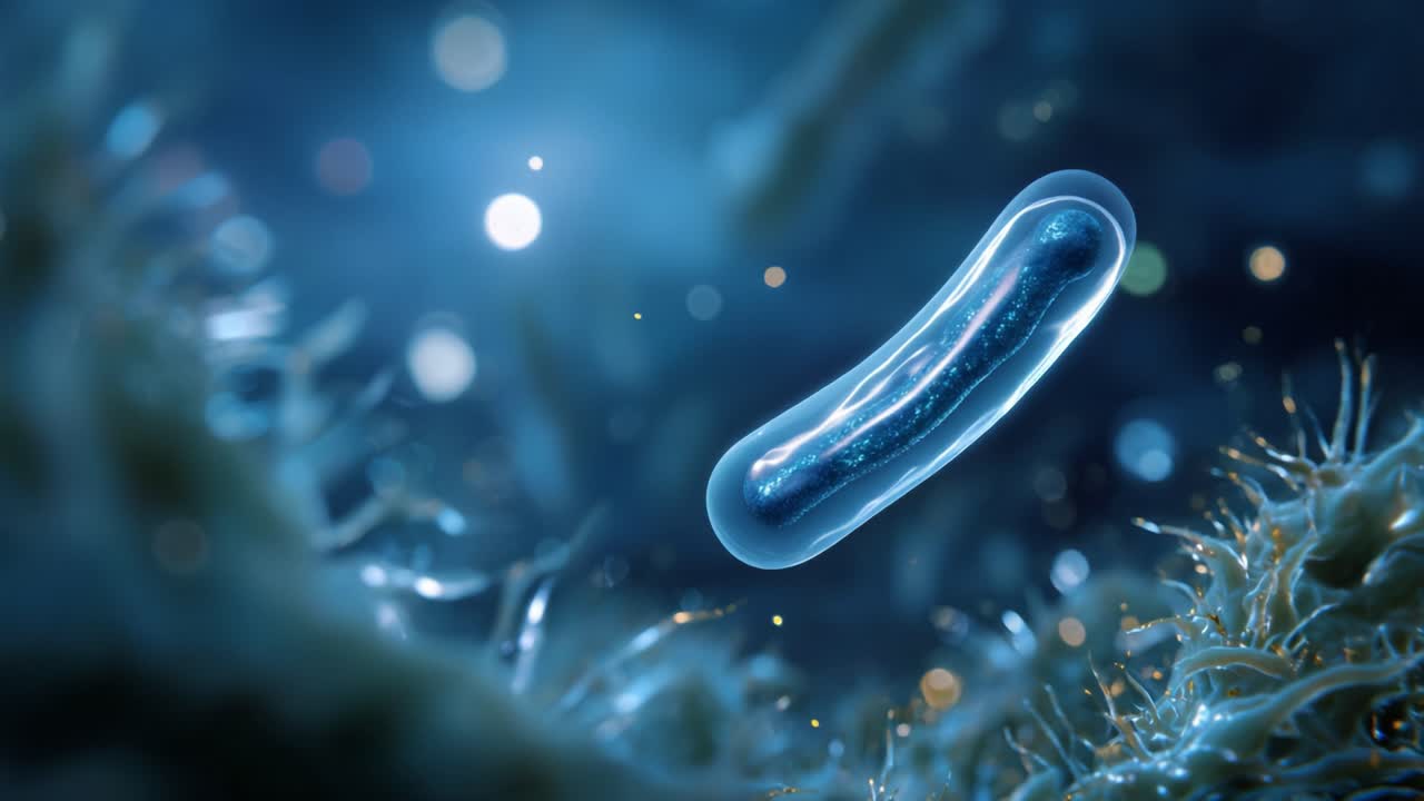 A Stunning Close-Up View of a Microbial Entity in an Ethereal Environment, Capturing Its Intricate Details and Luminescent Glow Amidst Cellular Structures