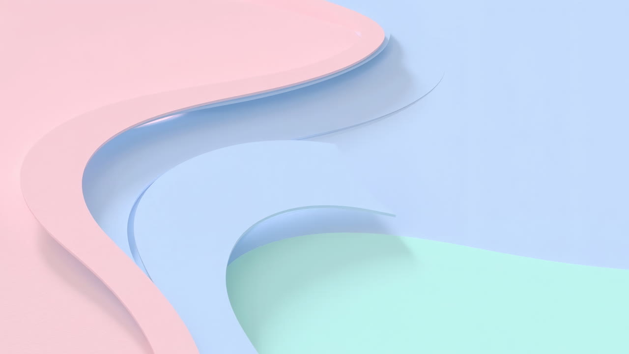 Soft Pastel Layers Curve Over Shallow Mint Pool With Smooth Rounded Edges, Minimal Candy Palette Of Pink