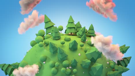 miniature tiny planet with trees and clouds 3d render seamless loop animation