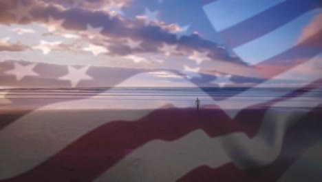 animación de la bandera de los estados unidos ondeando sobre el paisaje de la playa