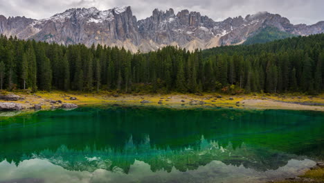 time lapse of lake carezza western dolomites italy