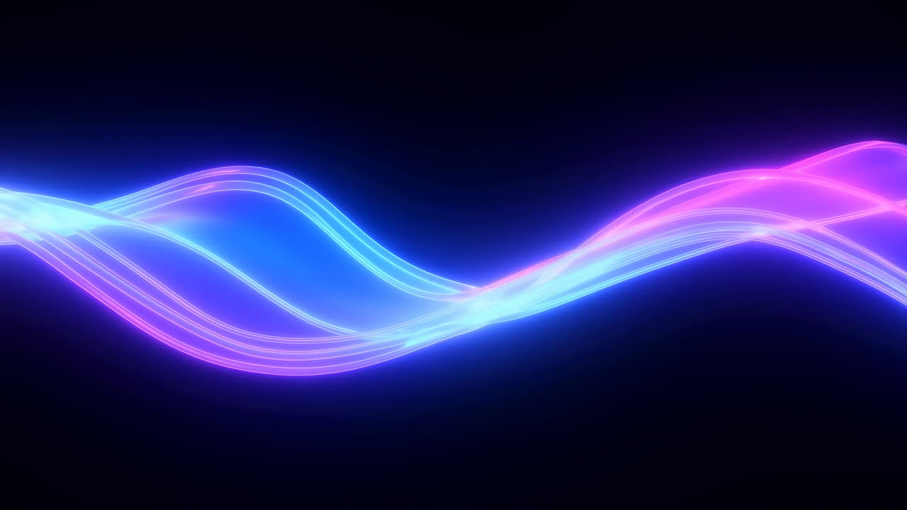 Dynamic Abstract Neon Light Waves Flowing on Black Background
