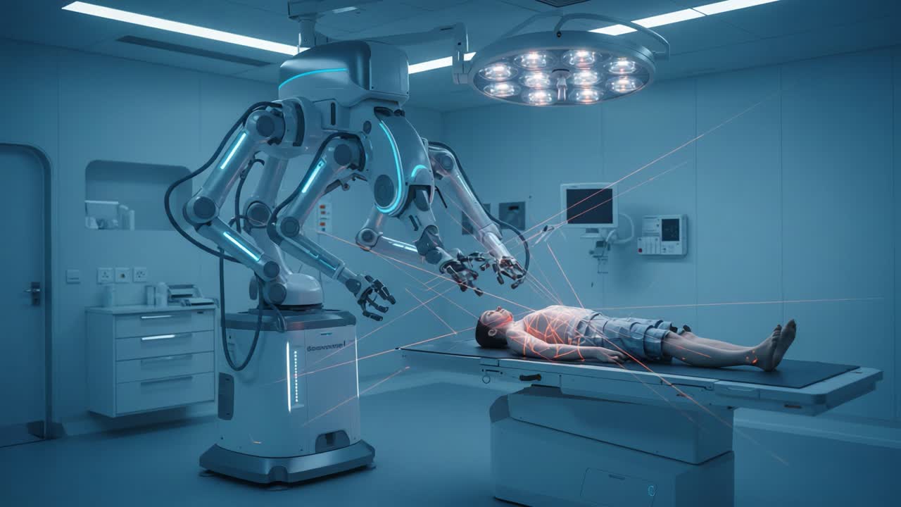 An Advanced Surgical Robot Performing a Complex Procedure on a Patient in a Modern Operating Room, Showcasing Cutting-Edge Technology and Innovative Medical Practices