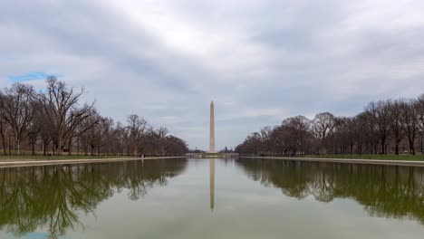 Lincoln-Memorial-Reflecting-Pool-Spiegelt-Den-Obelisken-Des-Washington-Monument-In-Washington,-D