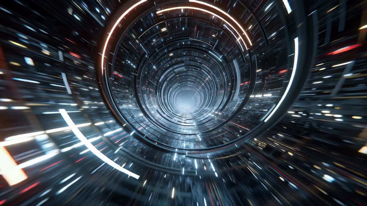 Tunnel di luce futuristico con effetto velocità