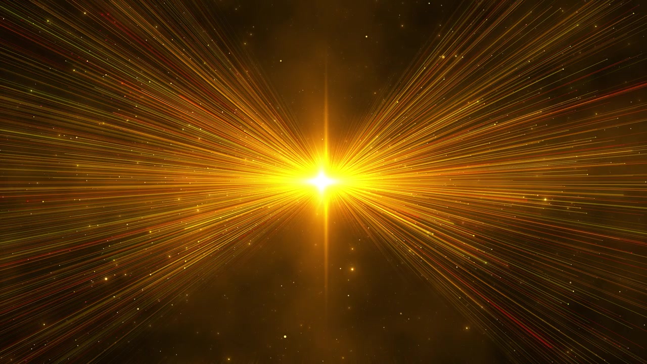 Golden starburst light rays background explodes bright center radiant streaks warm particles