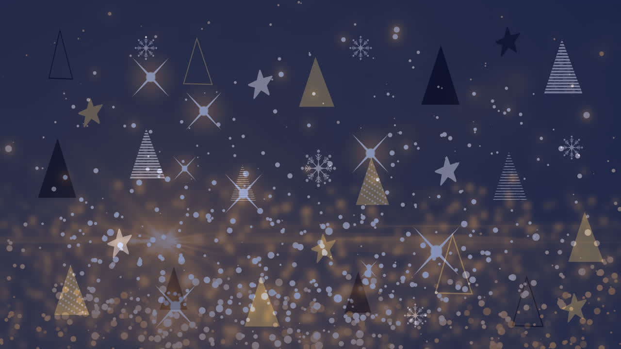 겨울 풍경 에 크리스마스 나무 와 별 들 위 에 내리는 눈 의 애니메이션