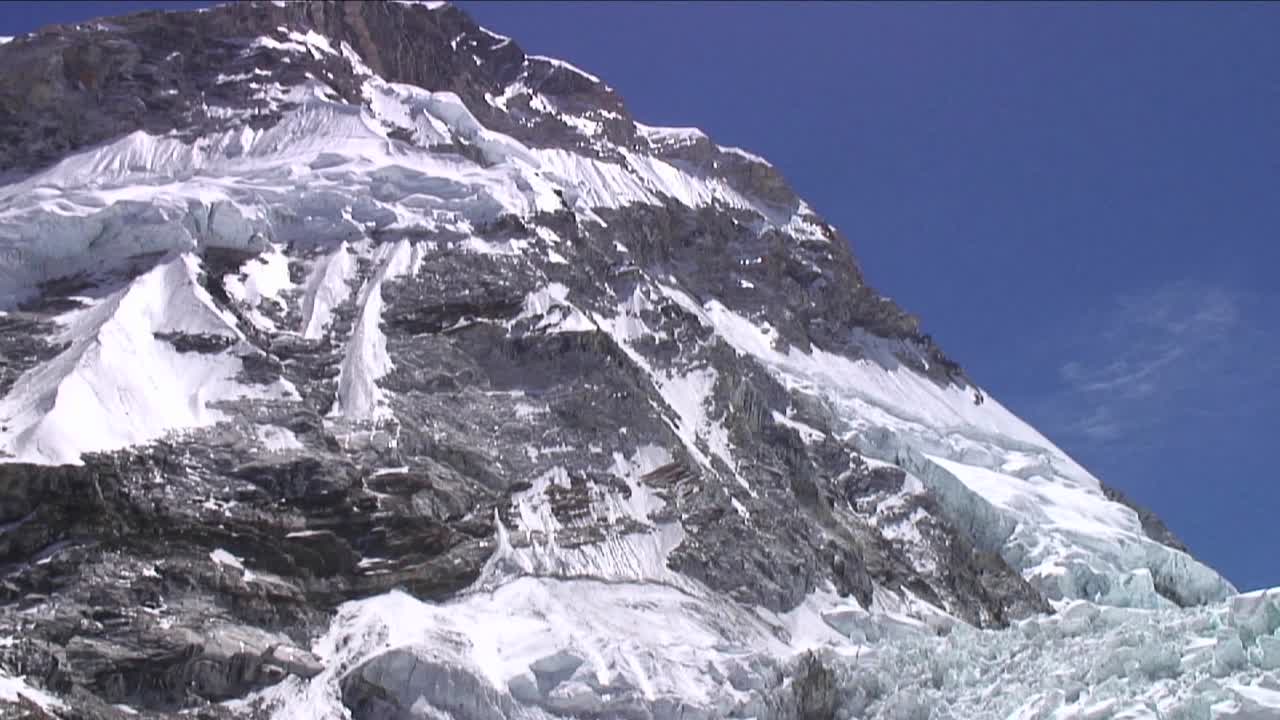 inclinarse hacia abajo desde el pico hasta la cascada de hielo de khumbu