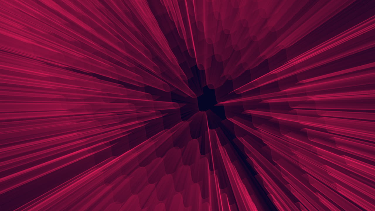 Dynamic abstract red and magenta radial light streaks forming a tunnel or vortex with motion blur, depth perspective, and dark center, ideal for tech and sci fi visuals