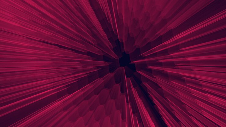 Dynamic abstract red and magenta radial light streaks forming a tunnel or vortex with motion blur, depth perspective, and dark center, ideal for tech and sci fi visuals