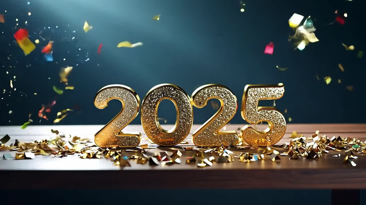 Golden 2025 New Year's Eve Celebration with Confetti