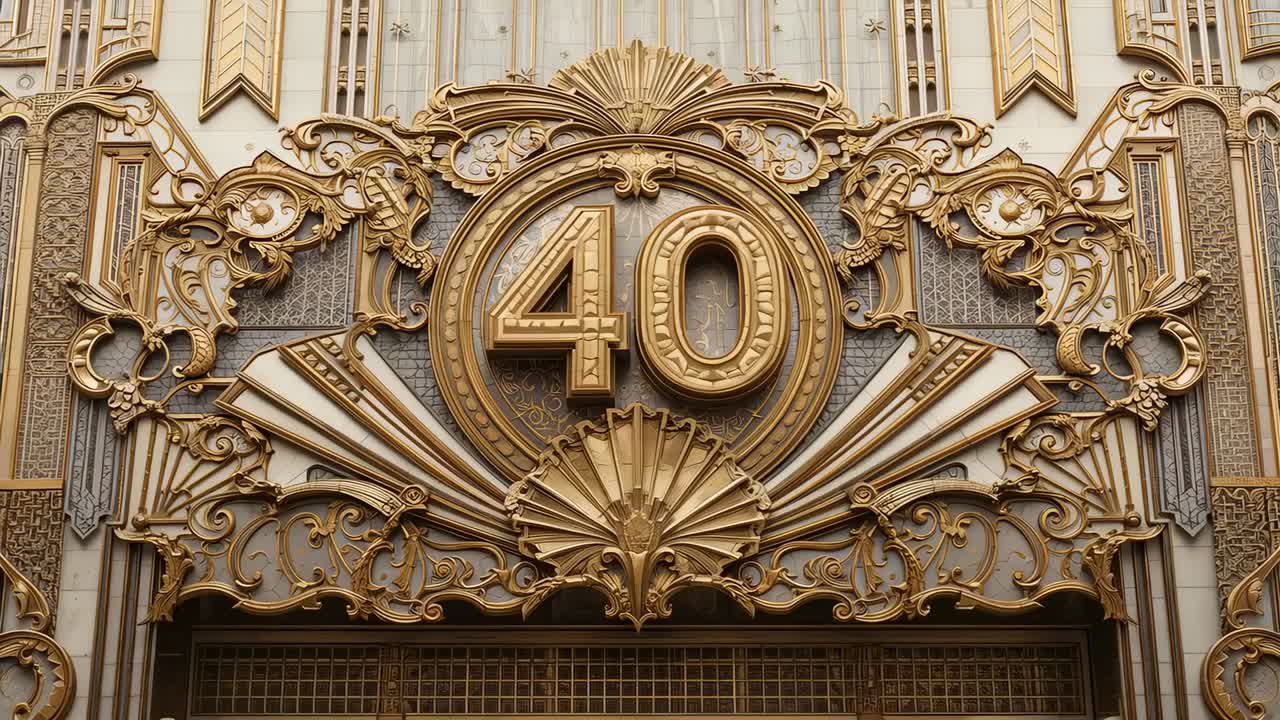 Revealing central gold medallion 40 at entrance, camera shifting to show fan motif and filigree