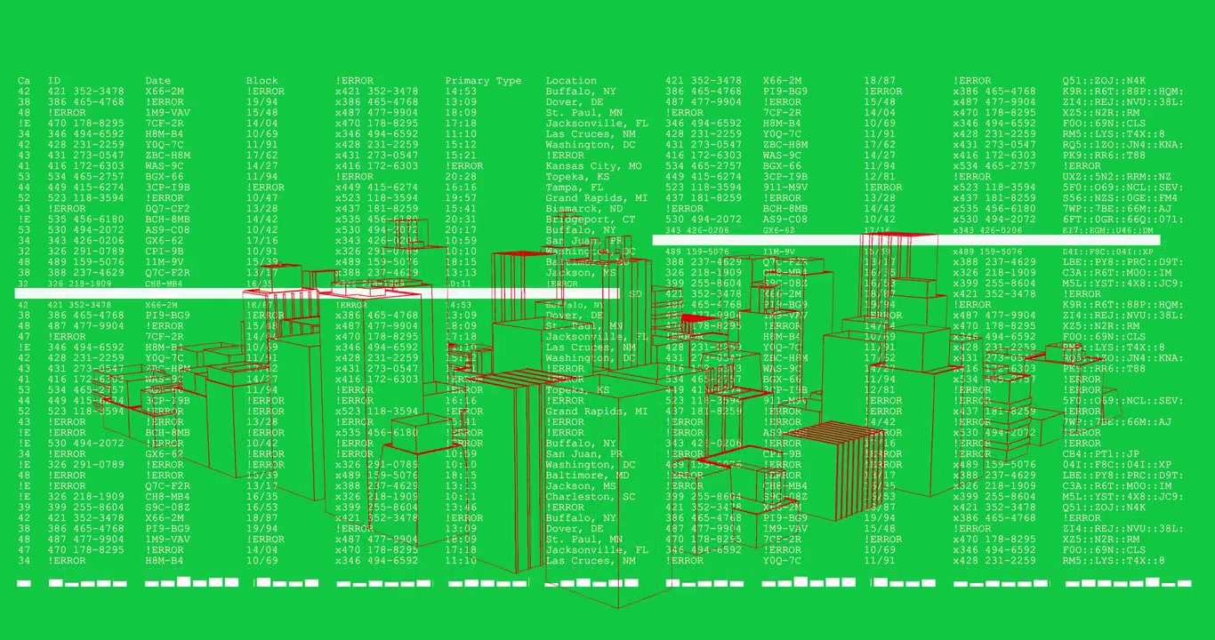 Animation of financial data processing over red background
