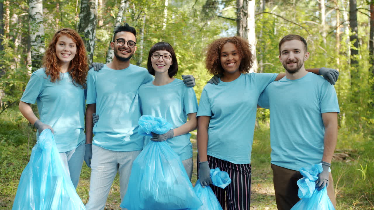 Community Volunteers Cleaning Up a Forest