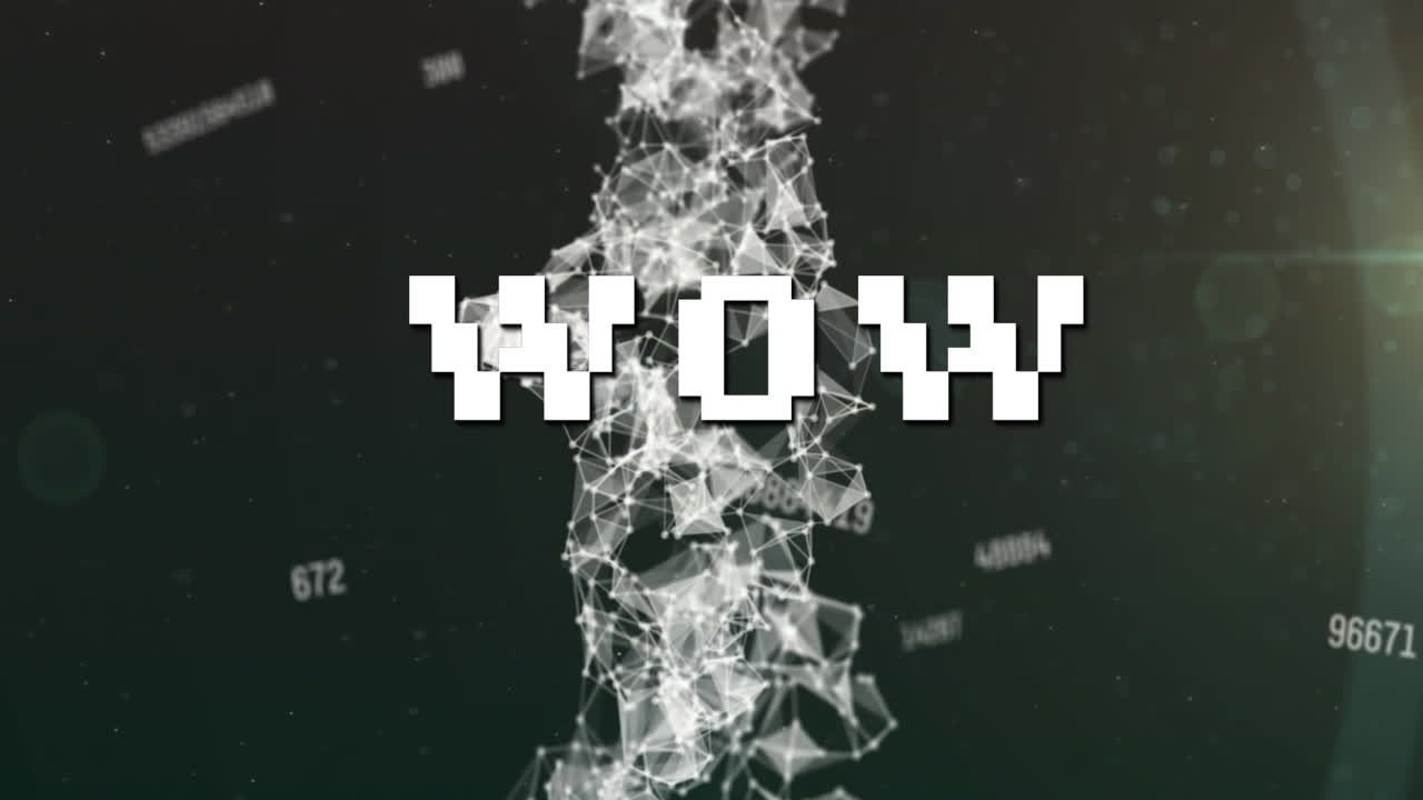 animación del texto wow sobre el procesamiento de datos en fondo negro