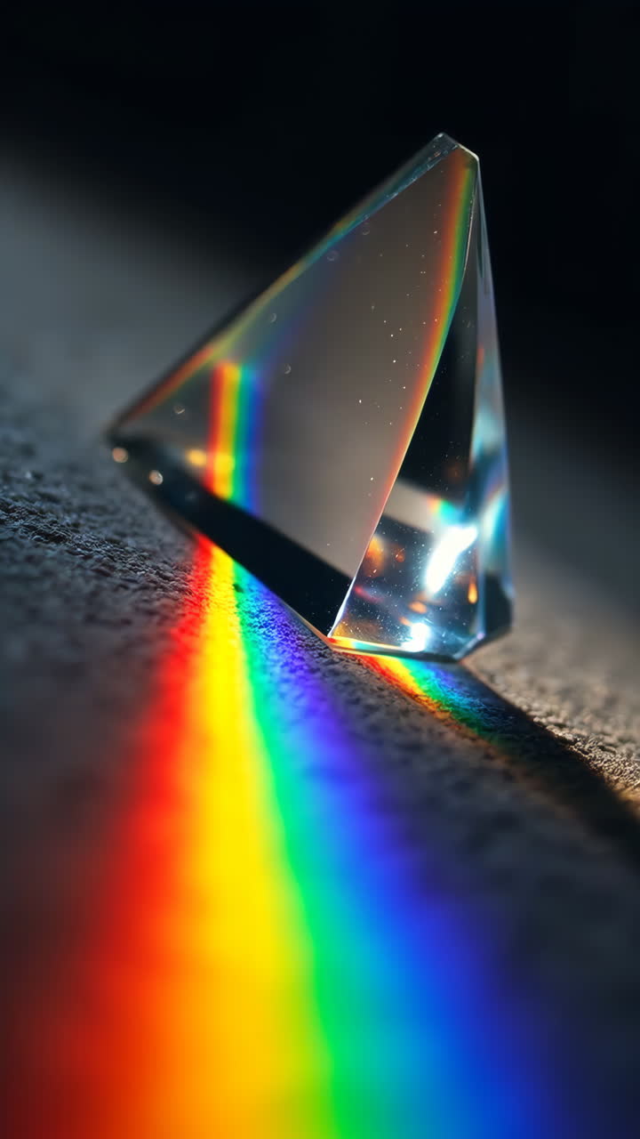 Glass Prism Creating a Rainbow Light Spectrum
