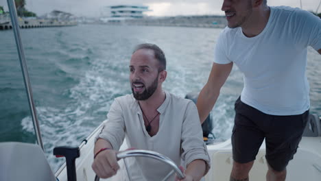 men enjoying a boat ride