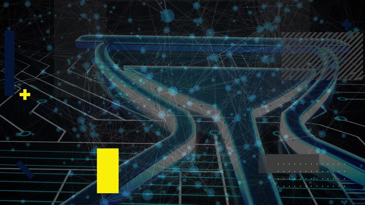 Animation of networks of connections with icons over black background