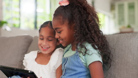 Tablet,-children-and-sisters-playing-games-online
