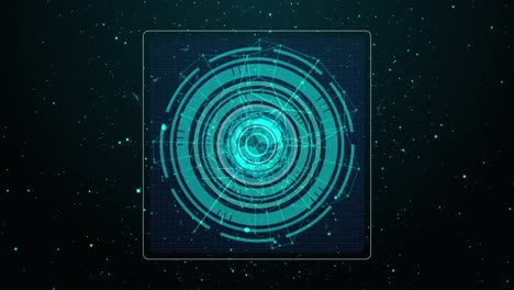 animation of data processing with scope scanning over network of connections on black background