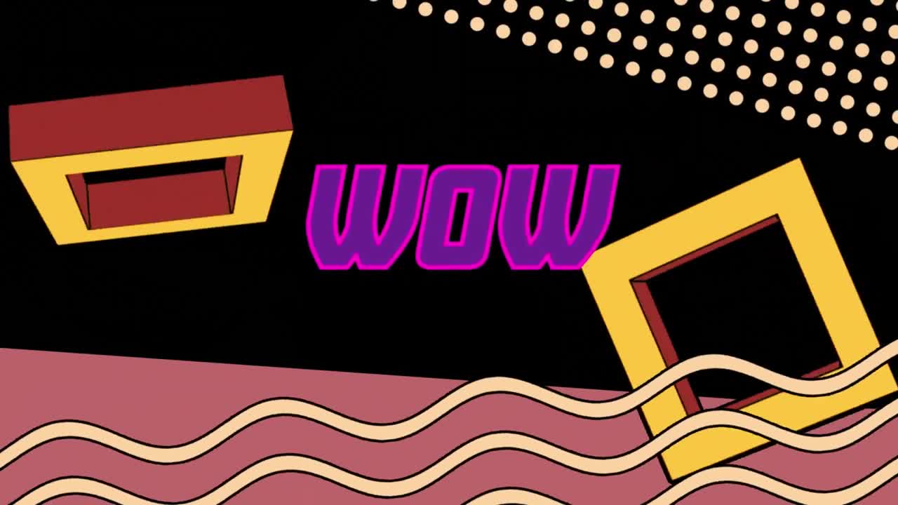 검은색 배경의 모양 위에 와우 텍스트의 애니메이션