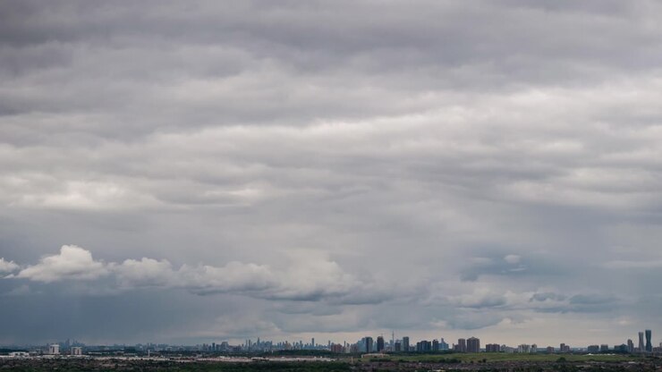 Storm clouds forming over the Meadowvale skyline in Ontario, Canada, captured in a timelapse