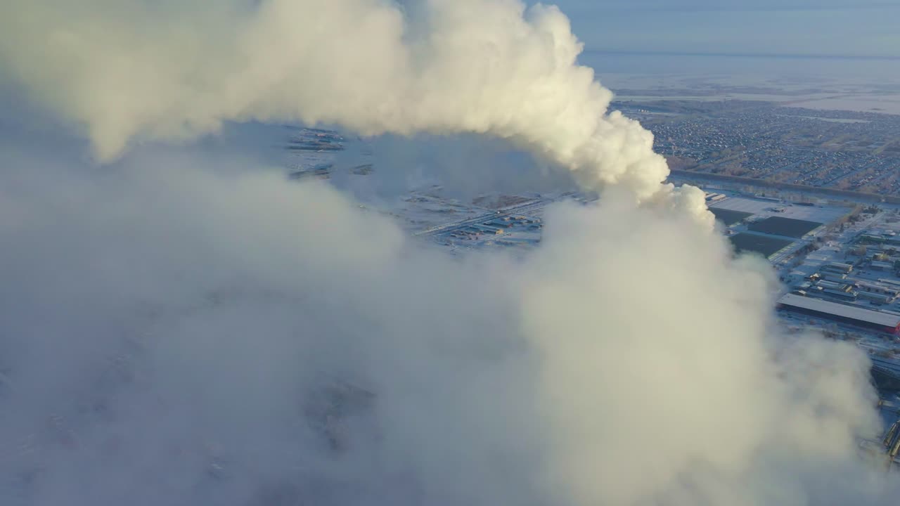 Aerial View of Power Plant in Winter