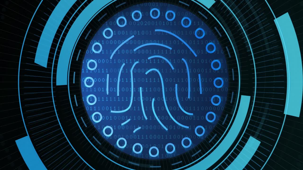 animación de la huella dactilar en el círculo de procesamiento sobre fondo negro