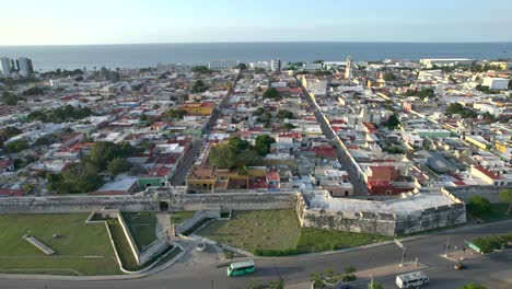 aerial view of the walled city of campeche in mexico