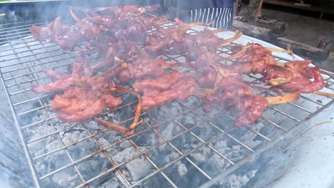 delicious pork skewers grilling over open flame