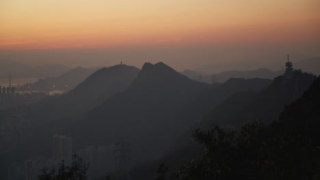 hong kong nature landsacpe with greenery mountain ranges during sunset gold hour