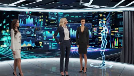business women in a futuristic conference room