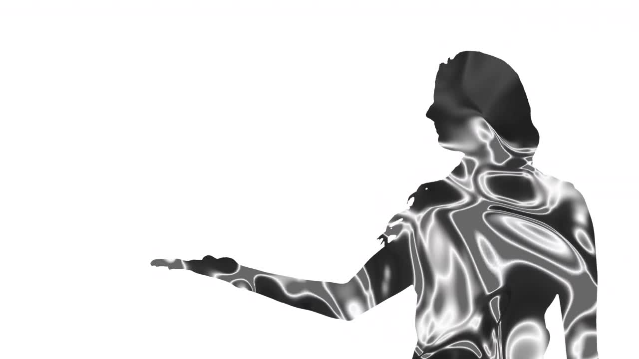 animación de la silueta de una mujer de negocios sosteniendo la mano con rastros de luz sobre fondo blanco