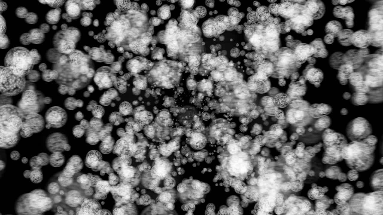 simulación de la estructura molecular que gira a medida que las partículas emanan de un punto central