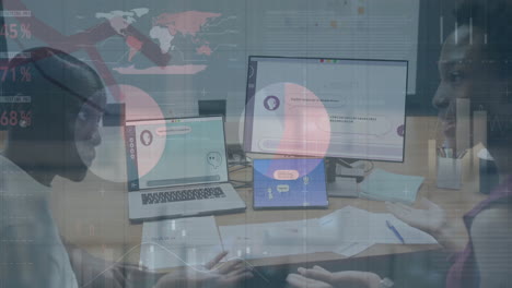 animación del procesamiento de datos financieros sobre diversas personas de negocios en la oficina