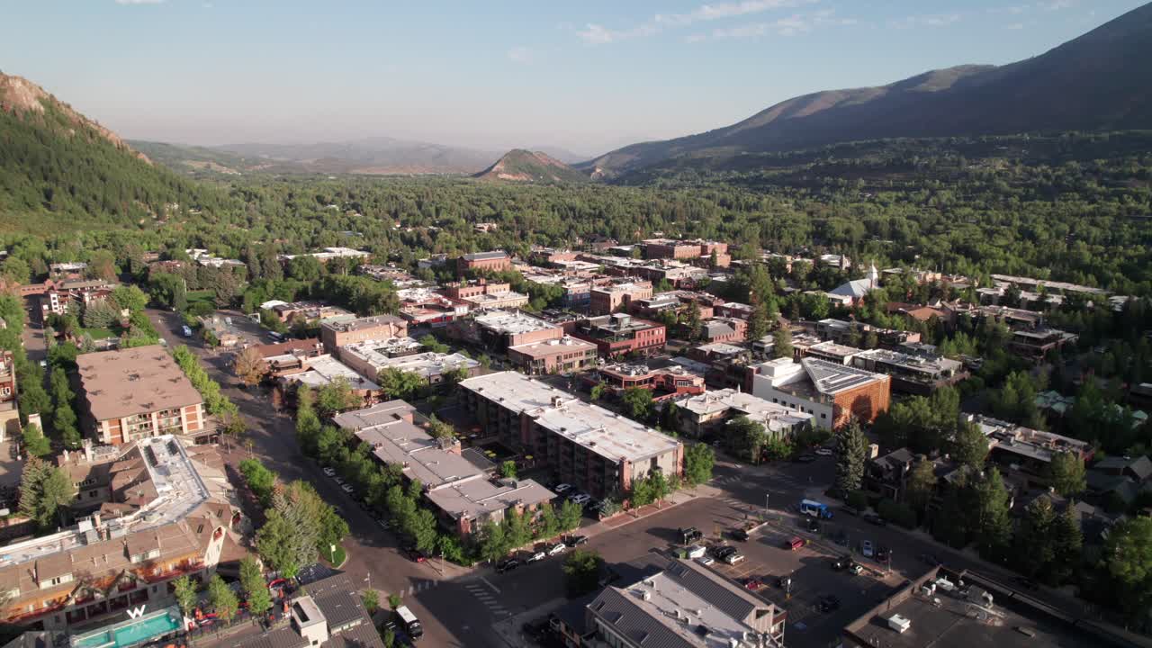 Aerial view of Aspen, Colorado in summer, 4K