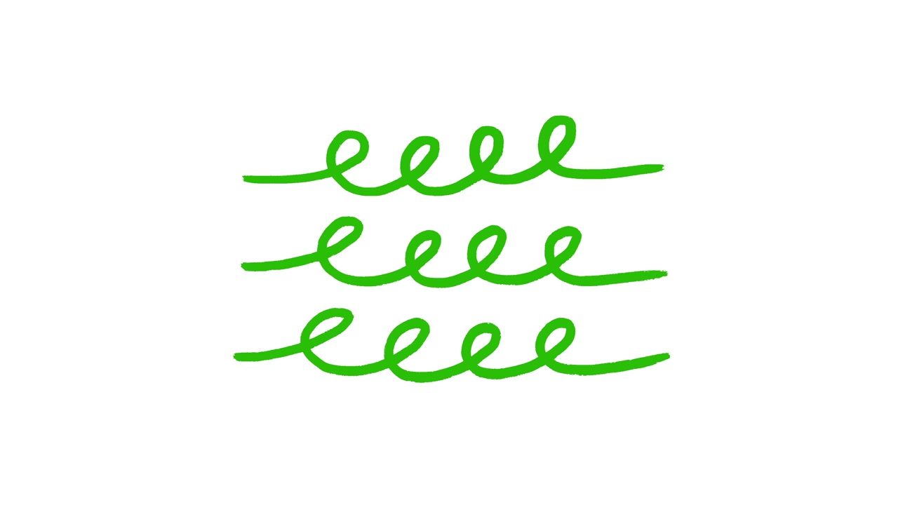 Three Rows of Hand-Drawn Green Scribble Lines on White Background