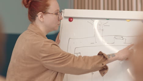 teacher drawing scheme on whiteboard