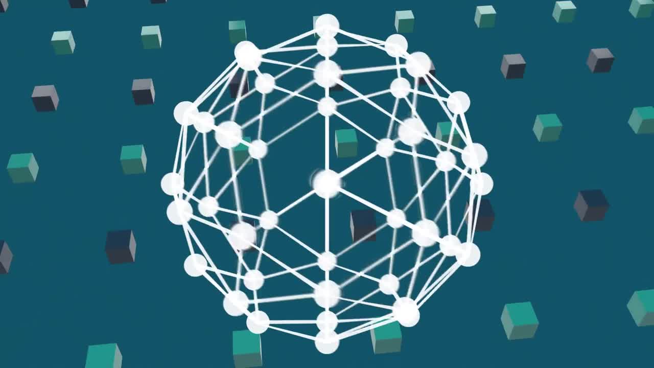 회색 배경 위의 지구와 모양의 애니메이션