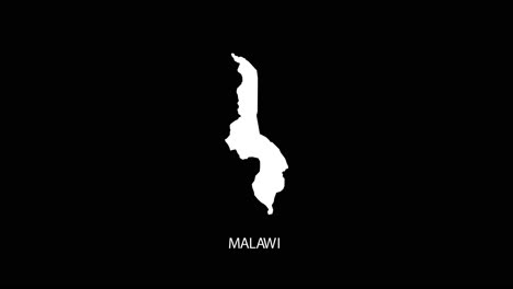 digital revealing and zooming in on malawi country map alpha video with country name revealing background | malawi country map and title revealing alpha video for editing template conceptual