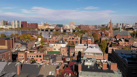 aerial view over boston commons area downtown city skyline massachusetts usa